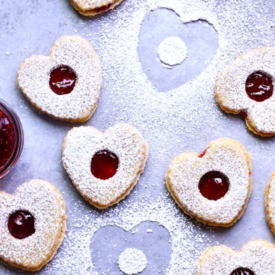 Brown Butter Linzer Heart Cookies