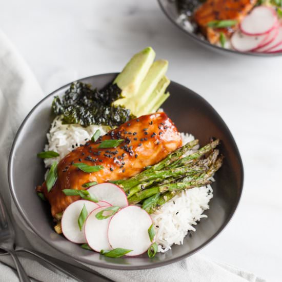 Soy Glazed Salmon Rice Bowl