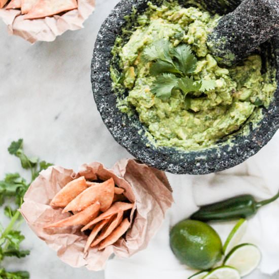 Guacamole with Homemade Corn Chips