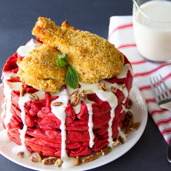 CHICKEN & RED VELVET WAFFLES