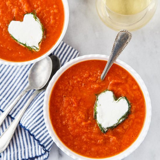 Tomato Soup with Cheese Hearts
