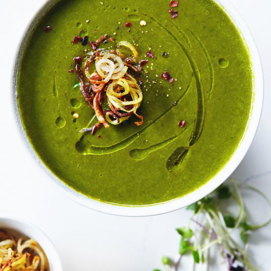 Crispy Potatoes on Watercress Soup