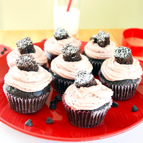 Chocolate Cupcakes with Cherry Frosting