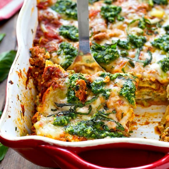 Three-Cheese Pesto Lasagna
