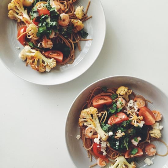 Roasted Cauliflower & Shrimp Pasta
