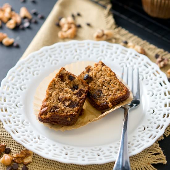 Paleo Banana Nut Chocolate Muffins