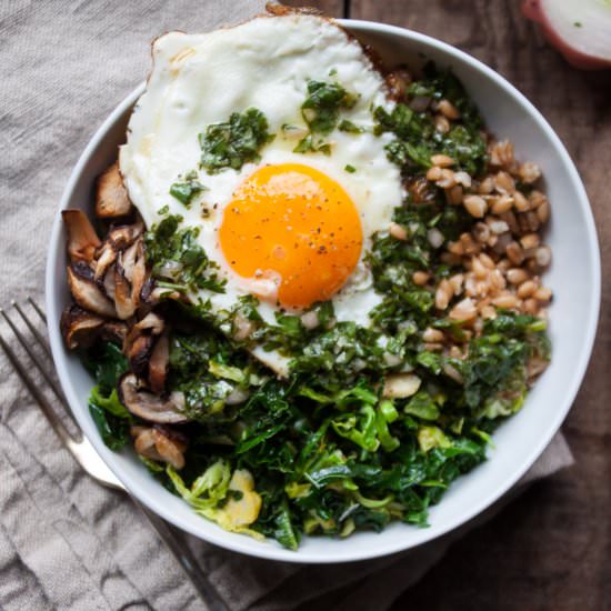 Farro Bowl With Shiitakes + Greens