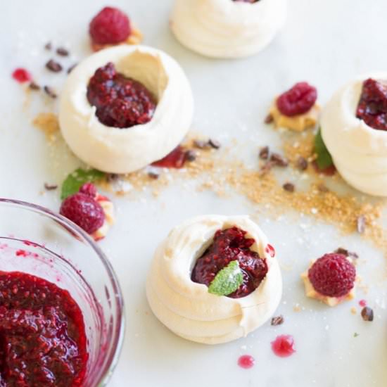 Meringues with Raspberry Chia Jam