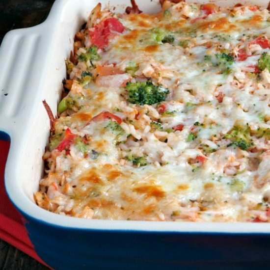 Cheesy Tomato Chicken Rice Bake