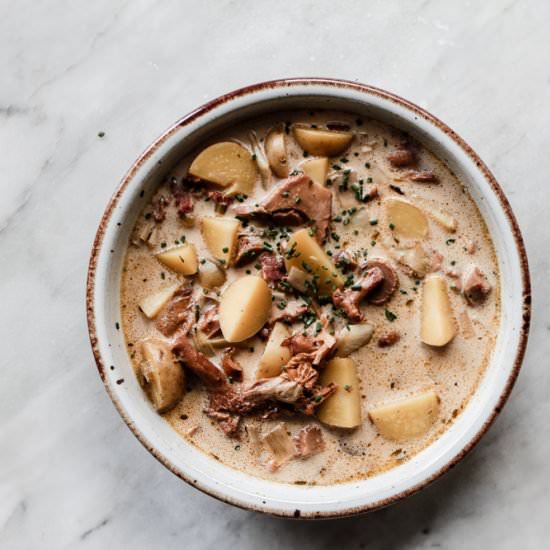 Mushroom Chowder w/ bacon & leeks