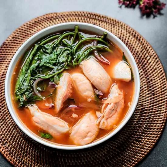 Spicy Salmon Belly & Kangkong Soup