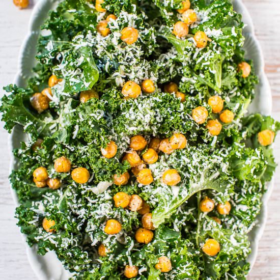 Kale Caesar Salad w/Fried Chickpeas