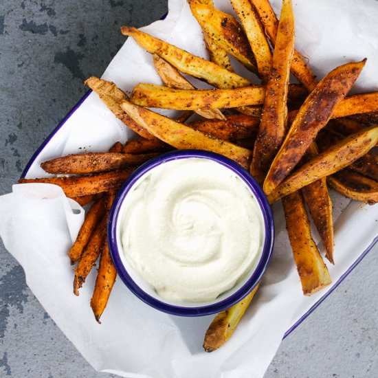Harissa Fries with Cashew Mayo
