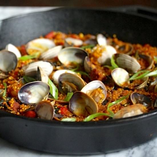Quinoa Paella with Clams + Chorizo