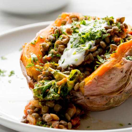 Stuffed Sweet Potato with Lentils