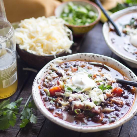 Black Bean Soup with Bacon + Beer