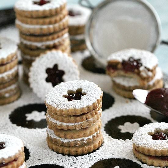 Walnut Raspberry Linzer Cookies