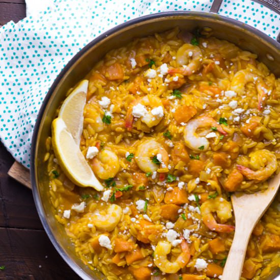 One Pot Shrimp & Squash Orzo