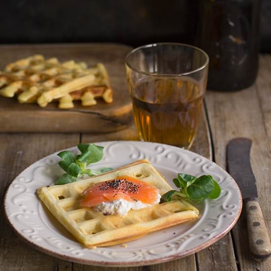 Waffle with Salmon and Robiola
