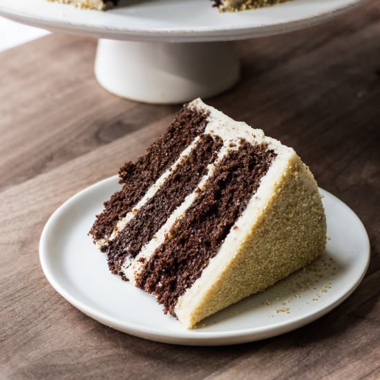 Dark Fudge Cake with Salted Graham