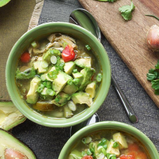 Chicken, Zucchini + Avocado Soup