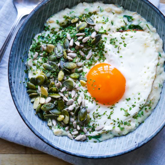 Savoury Oat Porridge + Greens + Egg