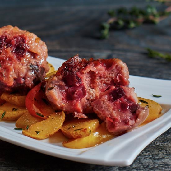 Beetroot Dumplings, Apple and Pear