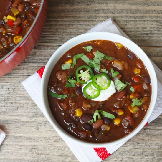 Three Bean Vegetarian Chili
