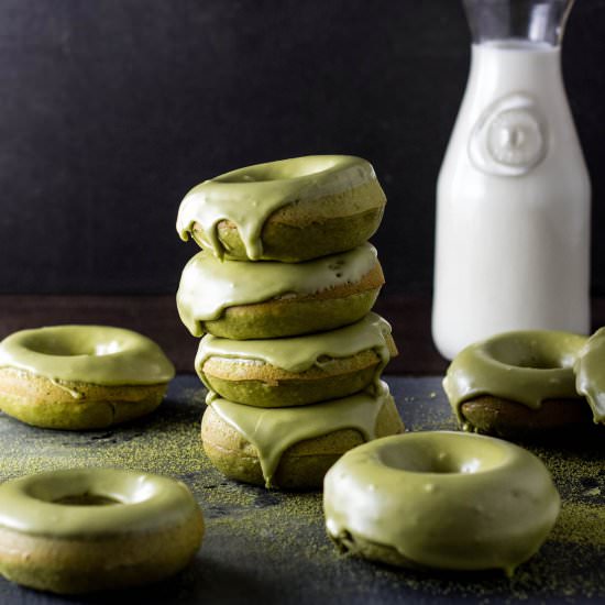 Baked Matcha Glazed Doughnuts