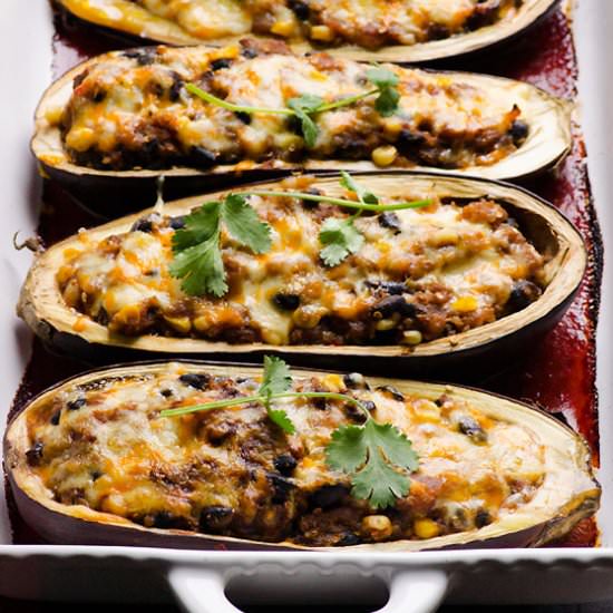 Tex Mex Quinoa Stuffed Eggplant