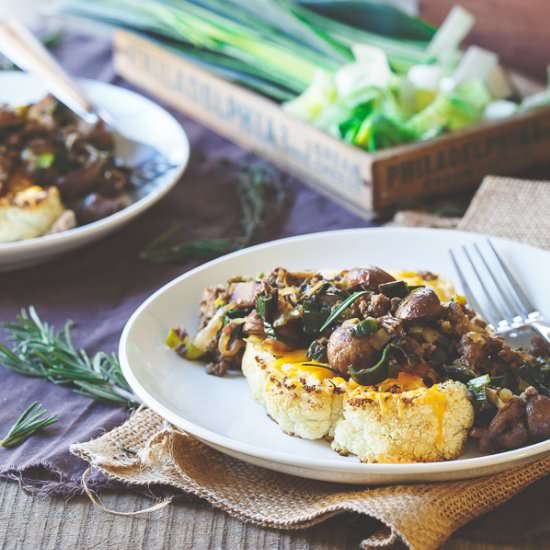 Bison Cheddar Cauliflower Steaks