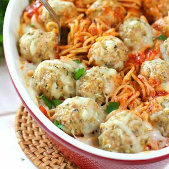 Baked Spaghetti and Parm Meatballs