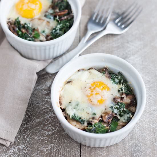 Baked Eggs with Kale and Mushrooms