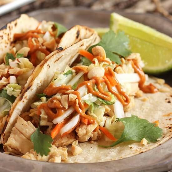 Thai Chicken Tacos w Peanut Sauce