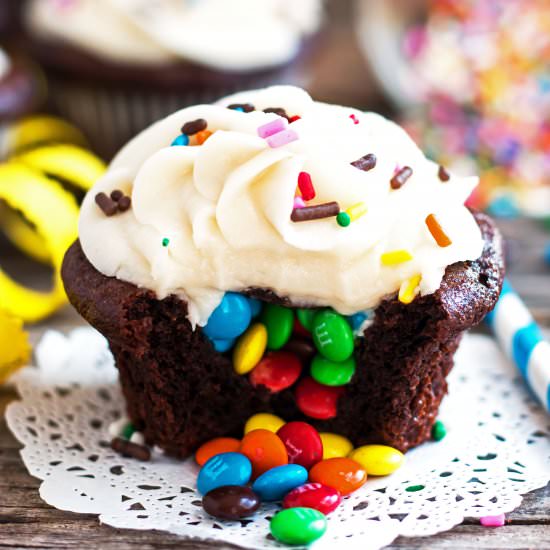 Surprise M&M Chocolate Cupcakes