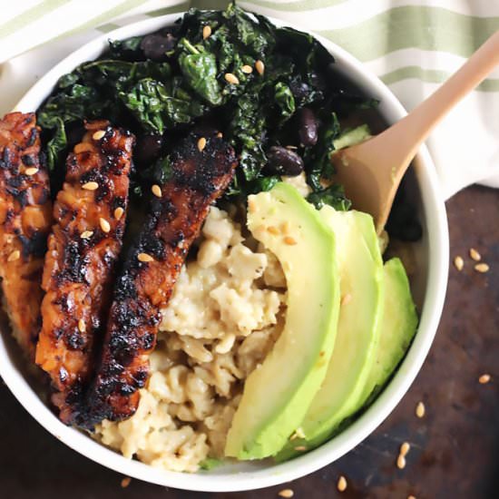 Vegan Savory Oatmeal + Tempeh Bacon