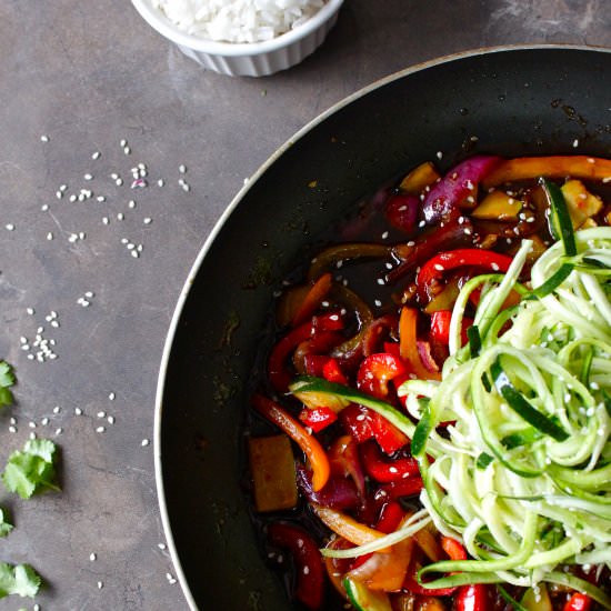 Hot Sesame Zucchini Noodles & Veggies