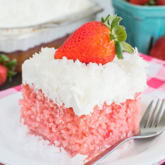 Strawberry Coconut Poke Cake