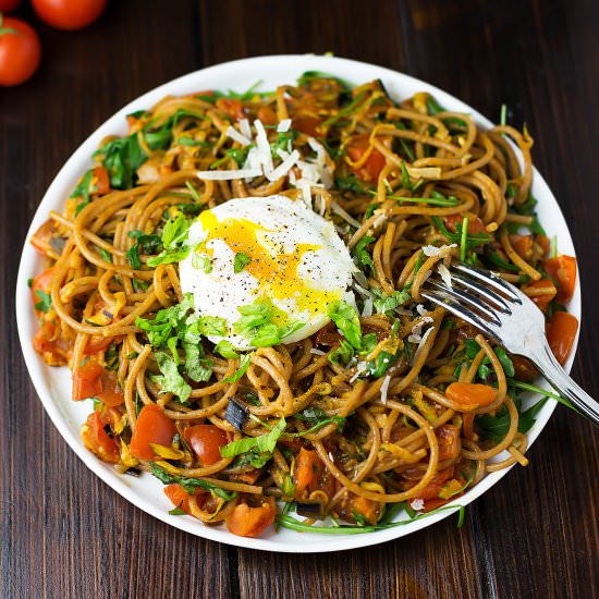 Easy Veggie Pasta with Poached Egg