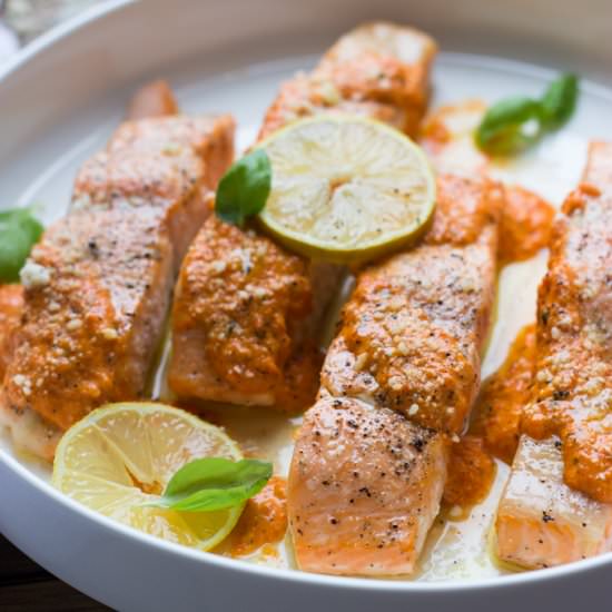 Salmon with Red Pepper Sauce
