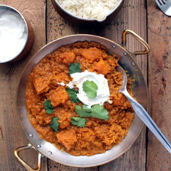 Red lentil & butternut squash dahl