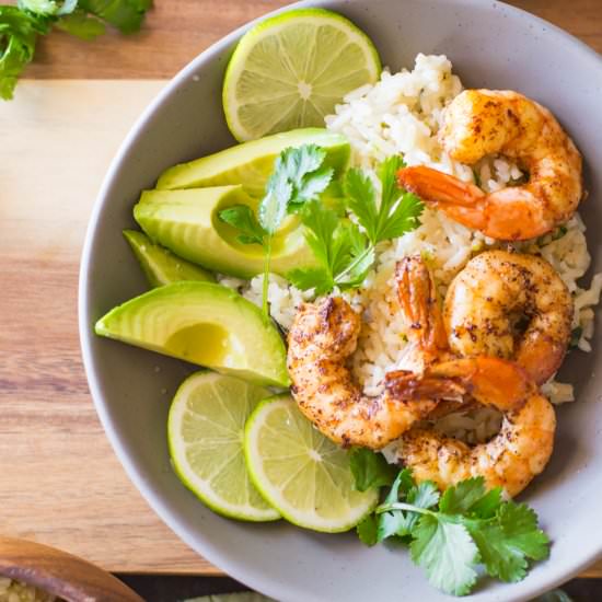 Cilantro Lime Rice Shrimp Bowl