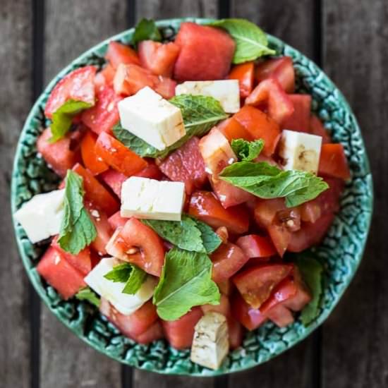 Watermelon Tomato Feta & Mint Salad