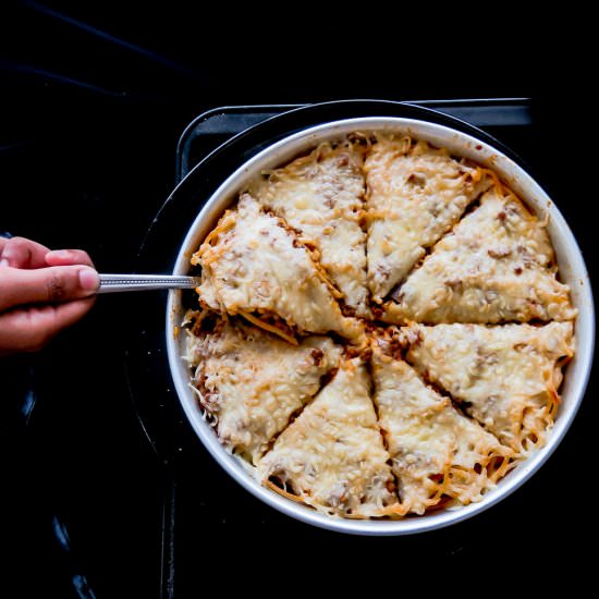 Deep Dish Pizza Spaghetti Bake