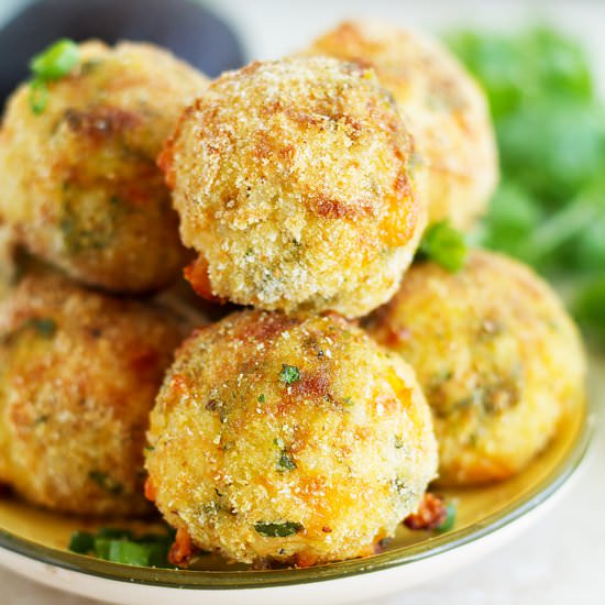 Baked Rice Balls with Avocado Dip