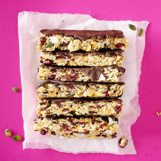 Chocolate-Dipped Chewy Granola Bars