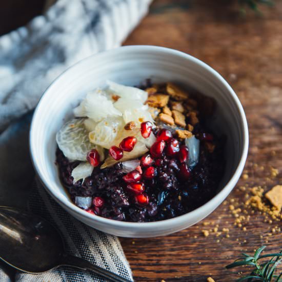black rice pudding & ginger syrup