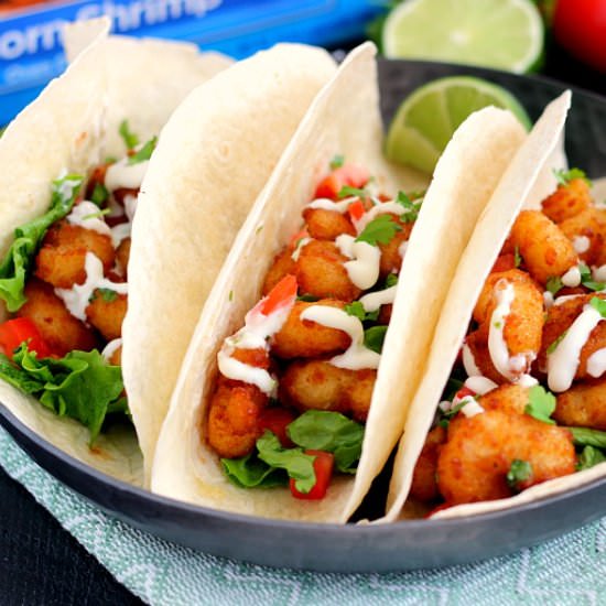 Cilantro Lime Popcorn Shrimp Tacos