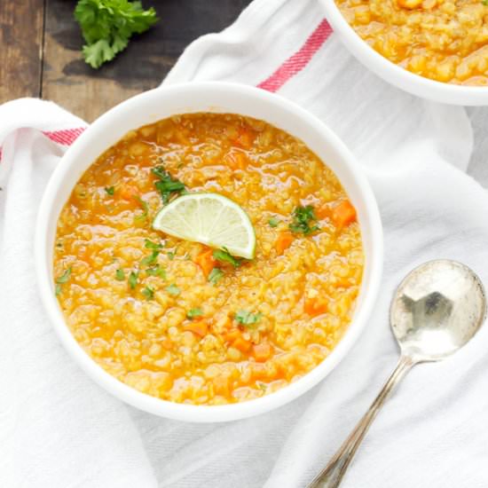 Curried Red Lentil Quinoa Soup