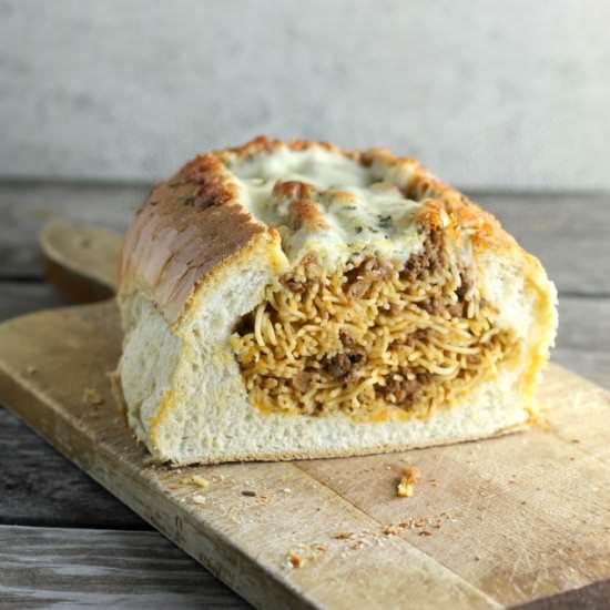 Spaghetti Stuffed Italian Bread